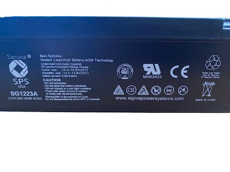 BATTERY SPS SG1223A 2.3Ah Sigma Power Systems {NEW} Defibrillator
