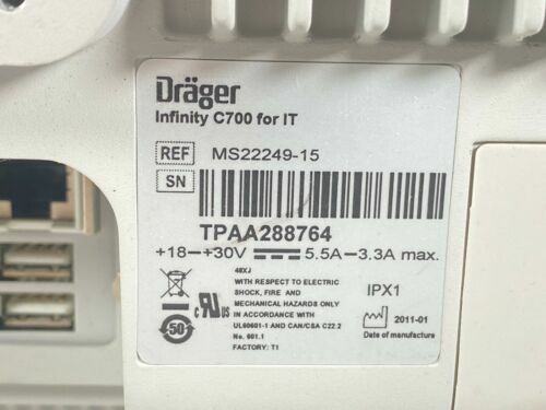 Draeger 2011 INFINITY C700 MS22249-15 Monitor