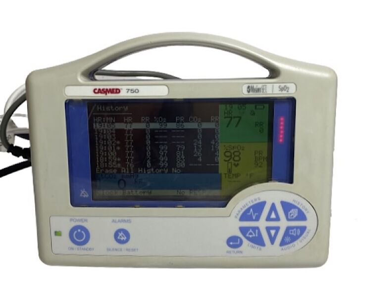 Cas Medical Systems Casmed 750 Masimo Set Spo2, ECG, EtCO2, & Temp Patient Monitor