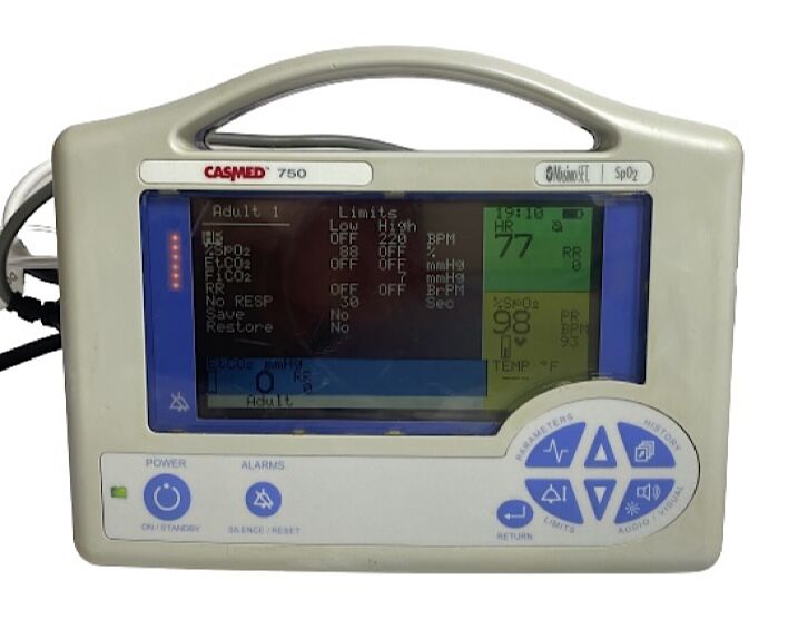 Cas Medical Systems Casmed 750 Masimo Set Spo2, ECG, EtCO2, & Temp Patient Monitor